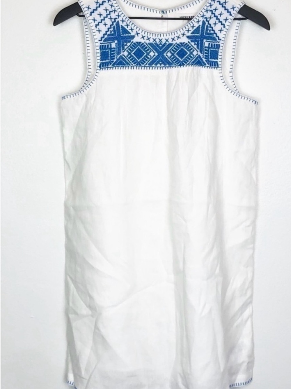 Lucky Brand White Mini Dress with Blue Embroidered Yoke - Picture 3 of 5